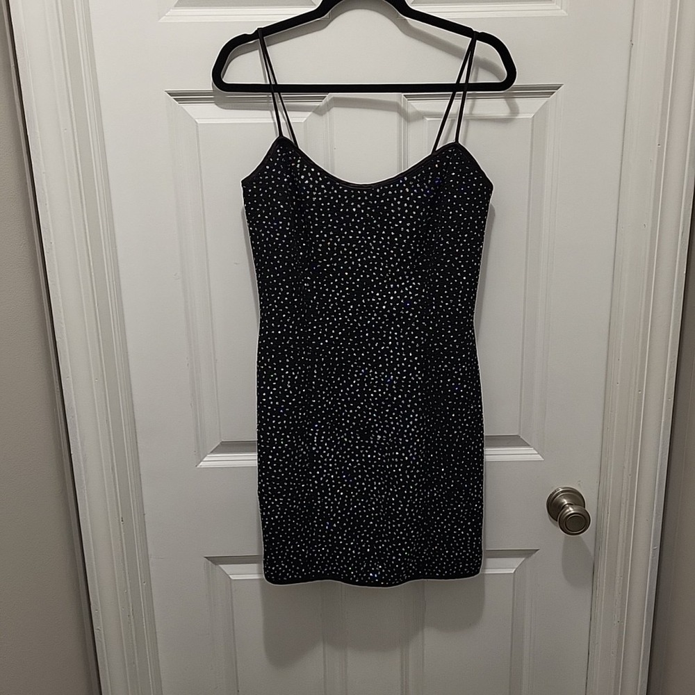 LA.Glo Vintage 13/14 Black Metallic SequinGlitter Bodycon 90s Y2K Stretchy Dress